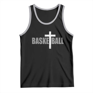 Christian Basketball Cross Tank Top Vintage Minimal Religious Faith TS10 Black Athletic Heather Print Your Wear