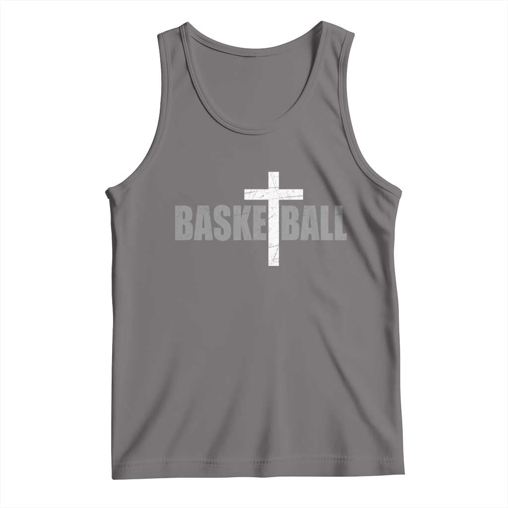 Christian Basketball Cross Tank Top Vintage Minimal Religious Faith TS10 Deep Heather Print Your Wear
