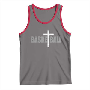 Christian Basketball Cross Tank Top Vintage Minimal Religious Faith TS10 Deep Heather Red Print Your Wear