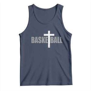 Christian Basketball Cross Tank Top Vintage Minimal Religious Faith TS10 Navy Print Your Wear