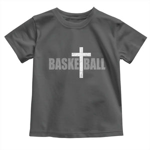 Christian Basketball Cross Toddler T Shirt Vintage Minimal Religious Faith TS10 Dark Heather Print Your Wear