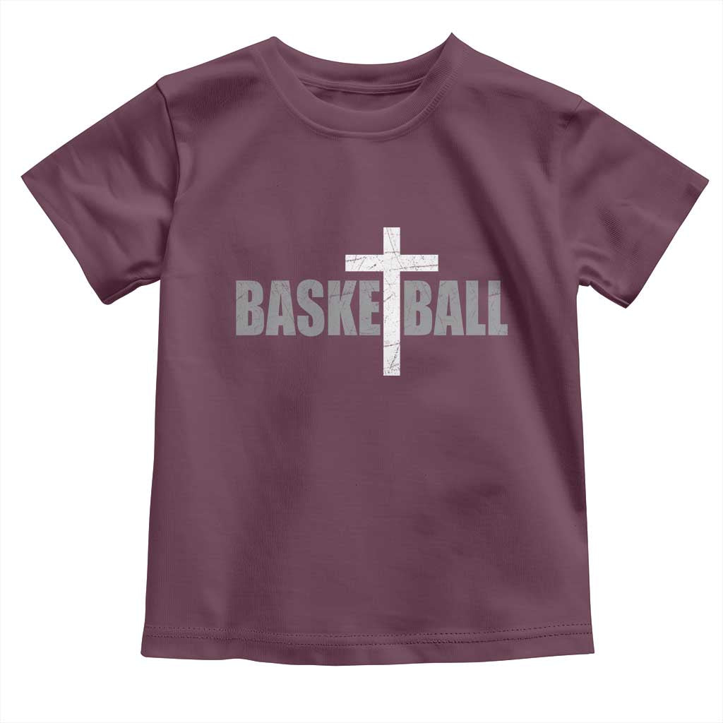 Christian Basketball Cross Toddler T Shirt Vintage Minimal Religious Faith TS10 Maroon Print Your Wear