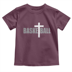 Christian Basketball Cross Toddler T Shirt Vintage Minimal Religious Faith TS10 Maroon Print Your Wear