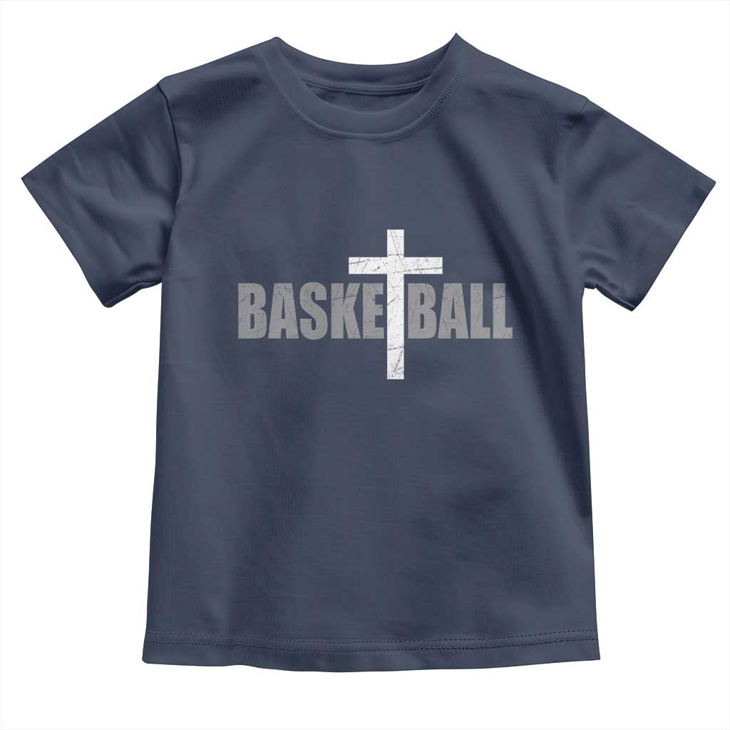 Christian Basketball Cross Toddler T Shirt Vintage Minimal Religious Faith TS10 Navy Print Your Wear