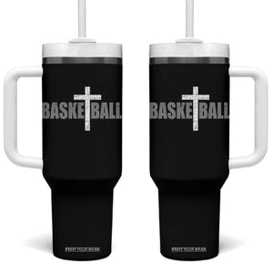 Christian Basketball Cross Tumbler With Handle Vintage Minimal Religious Faith TS10 One Size: 40 oz Black Print Your Wear