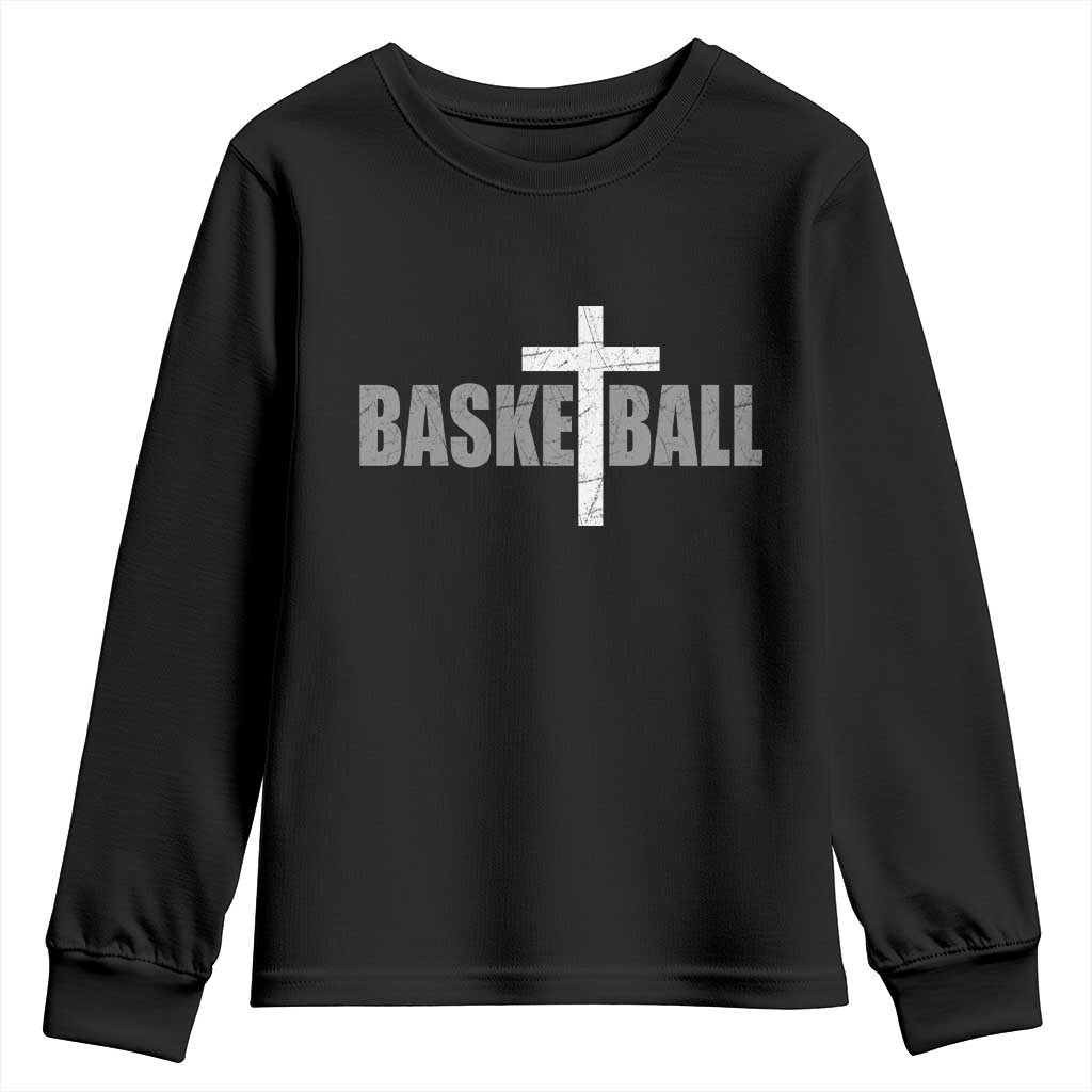 Christian Basketball Cross Youth Sweatshirt Vintage Minimal Religious Faith TS10 Black Print Your Wear