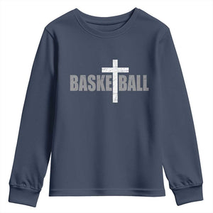 Christian Basketball Cross Youth Sweatshirt Vintage Minimal Religious Faith TS10 Navy Print Your Wear
