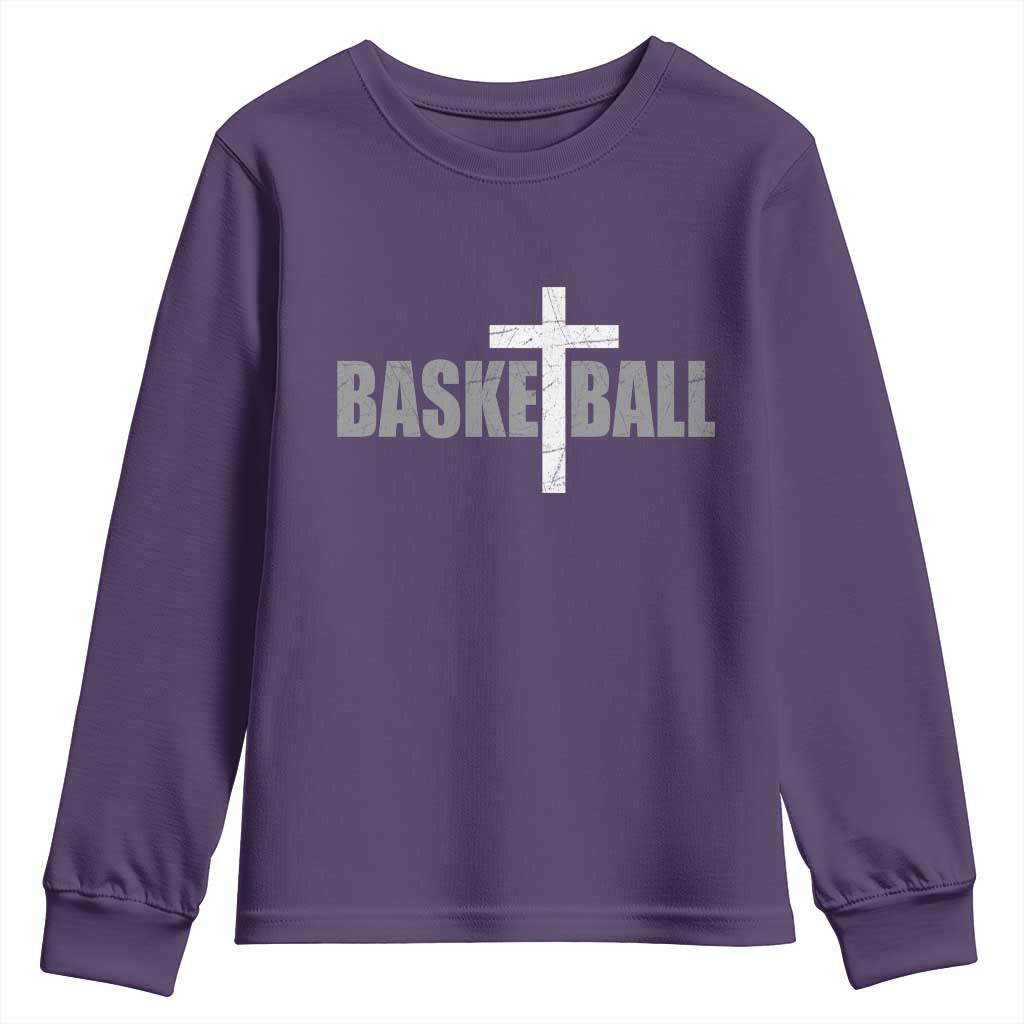 Christian Basketball Cross Youth Sweatshirt Vintage Minimal Religious Faith TS10 Purple Print Your Wear