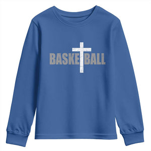 Christian Basketball Cross Youth Sweatshirt Vintage Minimal Religious Faith TS10 Royal Blue Print Your Wear