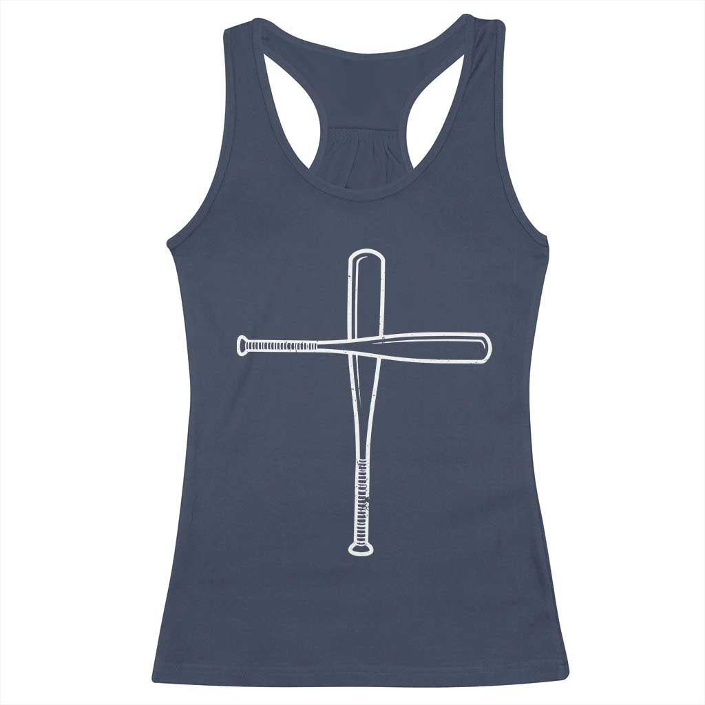 Cross Baseball Bats Racerback Tank Top Religious Christian Faith Sports Coach Pitcher TS10 Navy Print Your Wear