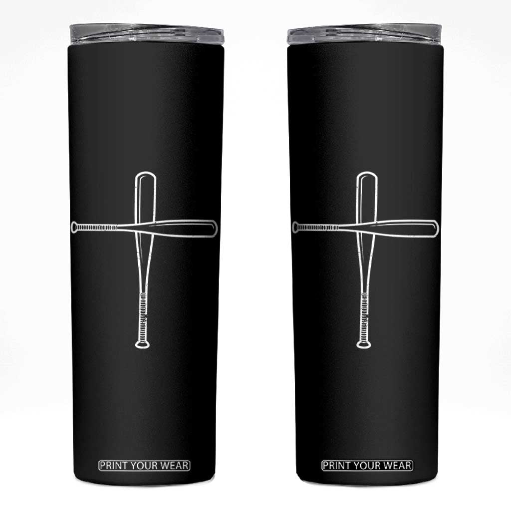 Cross Baseball Bats Skinny Tumbler Religious Christian Faith Sports Coach Pitcher TS10 Black Print Your Wear