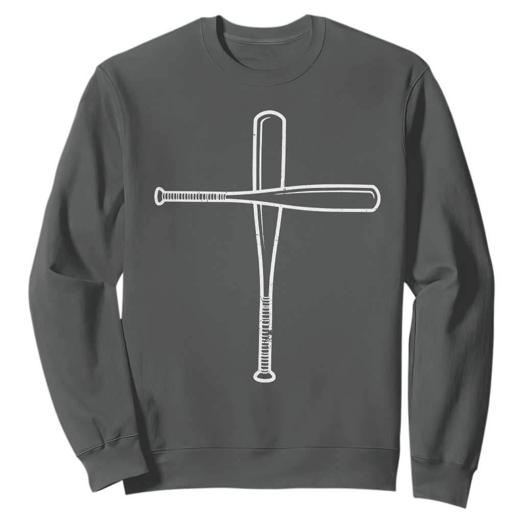 Cross Baseball Bats Sweatshirt Religious Christian Faith Sports Coach Pitcher TS10 Dark Heather Print Your Wear