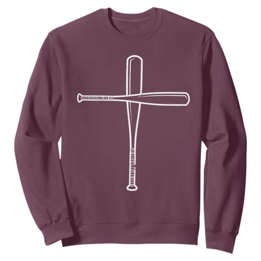 Cross Baseball Bats Sweatshirt Religious Christian Faith Sports Coach Pitcher TS10 Maroon Print Your Wear