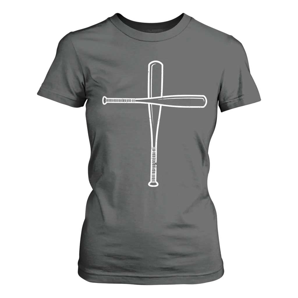 Cross Baseball Bats T Shirt For Women Religious Christian Faith Sports Coach Pitcher TS10 Dark Heather Print Your Wear