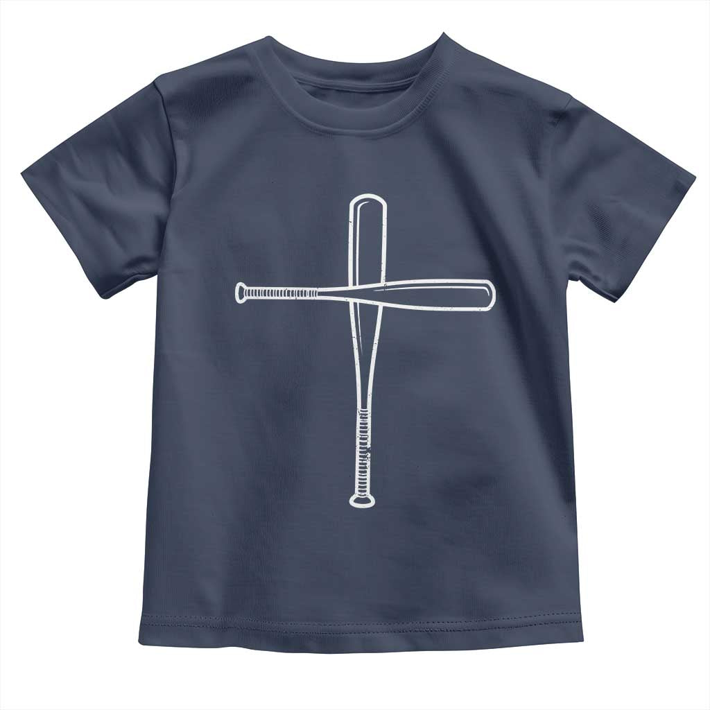 Cross Baseball Bats Toddler T Shirt Religious Christian Faith Sports Coach Pitcher TS10 Navy Print Your Wear