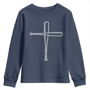Cross Baseball Bats Youth Sweatshirt Religious Christian Faith Sports Coach Pitcher TS10 Navy Print Your Wear