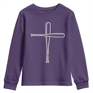 Cross Baseball Bats Youth Sweatshirt Religious Christian Faith Sports Coach Pitcher TS10 Purple Print Your Wear
