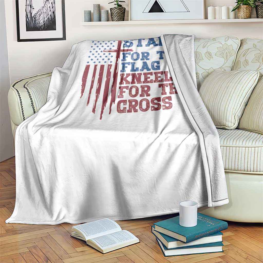 Stand For The Flag Kneel For The Cross Throw Blanket Cross US Flag American Patriotic Christian Faith 4th of July TS10 Print Your Wear