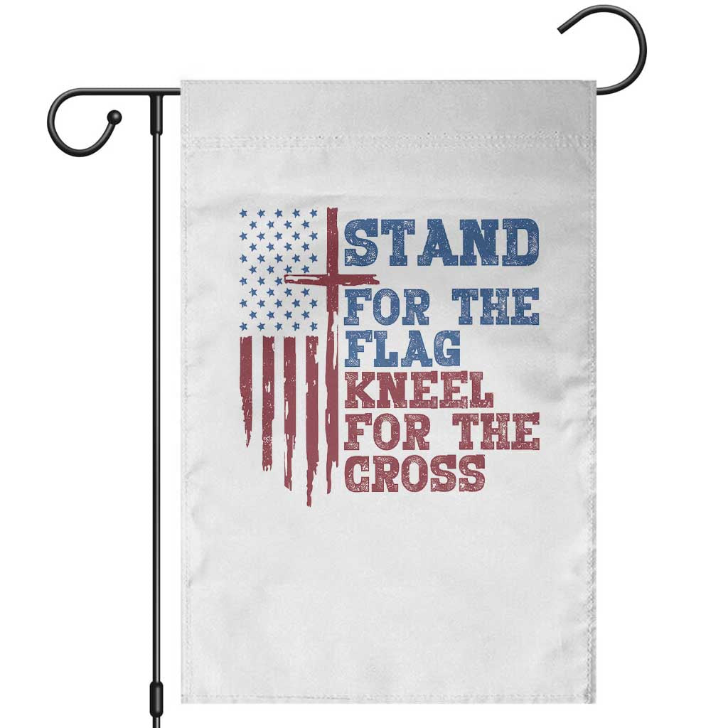 Stand For The Flag Kneel For The Cross Garden Flag Cross US Flag American Patriotic Christian Faith 4th of July TS10 White Print Your Wear