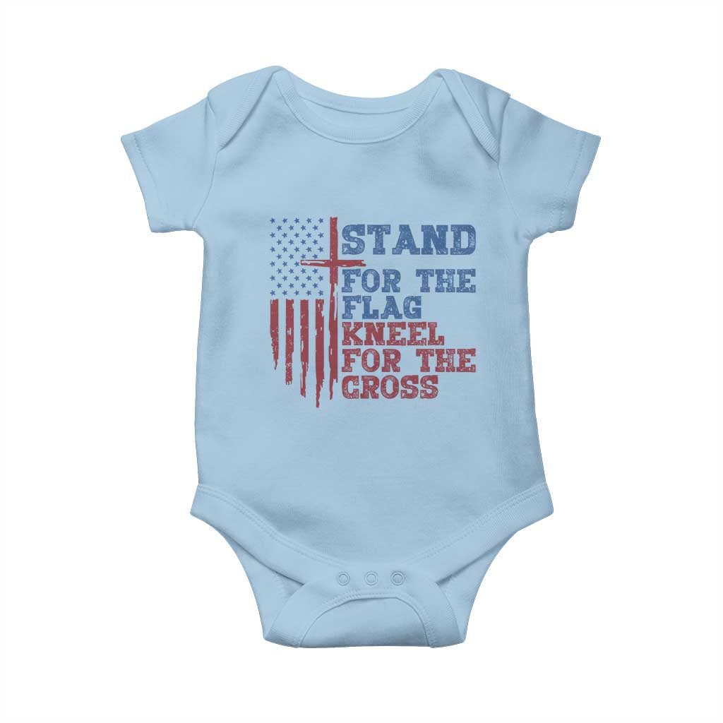 Stand For The Flag Kneel For The Cross Baby Onesie Cross US Flag American Patriotic Christian Faith 4th of July TS10 Light Blue Print Your Wear