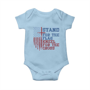 Stand For The Flag Kneel For The Cross Baby Onesie Cross US Flag American Patriotic Christian Faith 4th of July TS10 Light Blue Print Your Wear