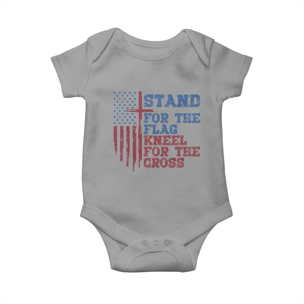 Stand For The Flag Kneel For The Cross Baby Onesie Cross US Flag American Patriotic Christian Faith 4th of July TS10 Sport Gray Print Your Wear