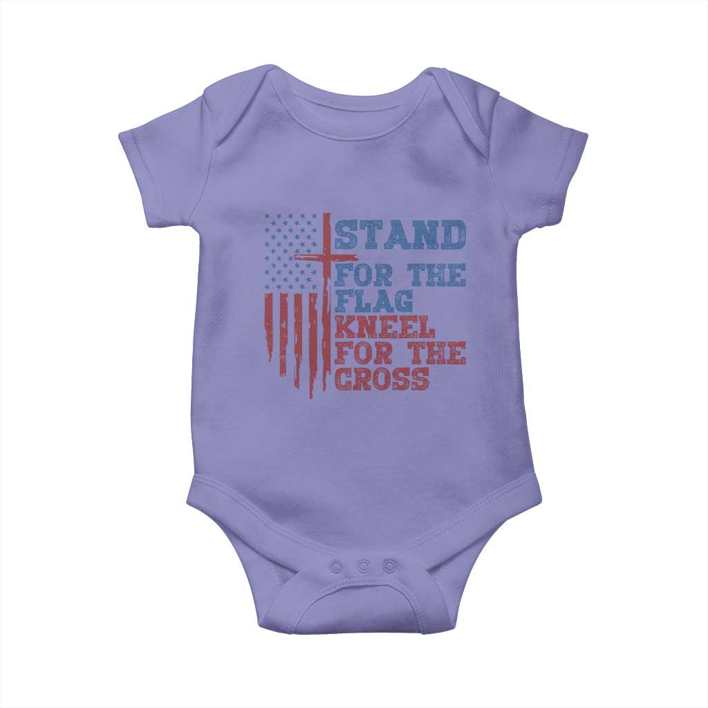 Stand For The Flag Kneel For The Cross Baby Onesie Cross US Flag American Patriotic Christian Faith 4th of July TS10 Violet Print Your Wear