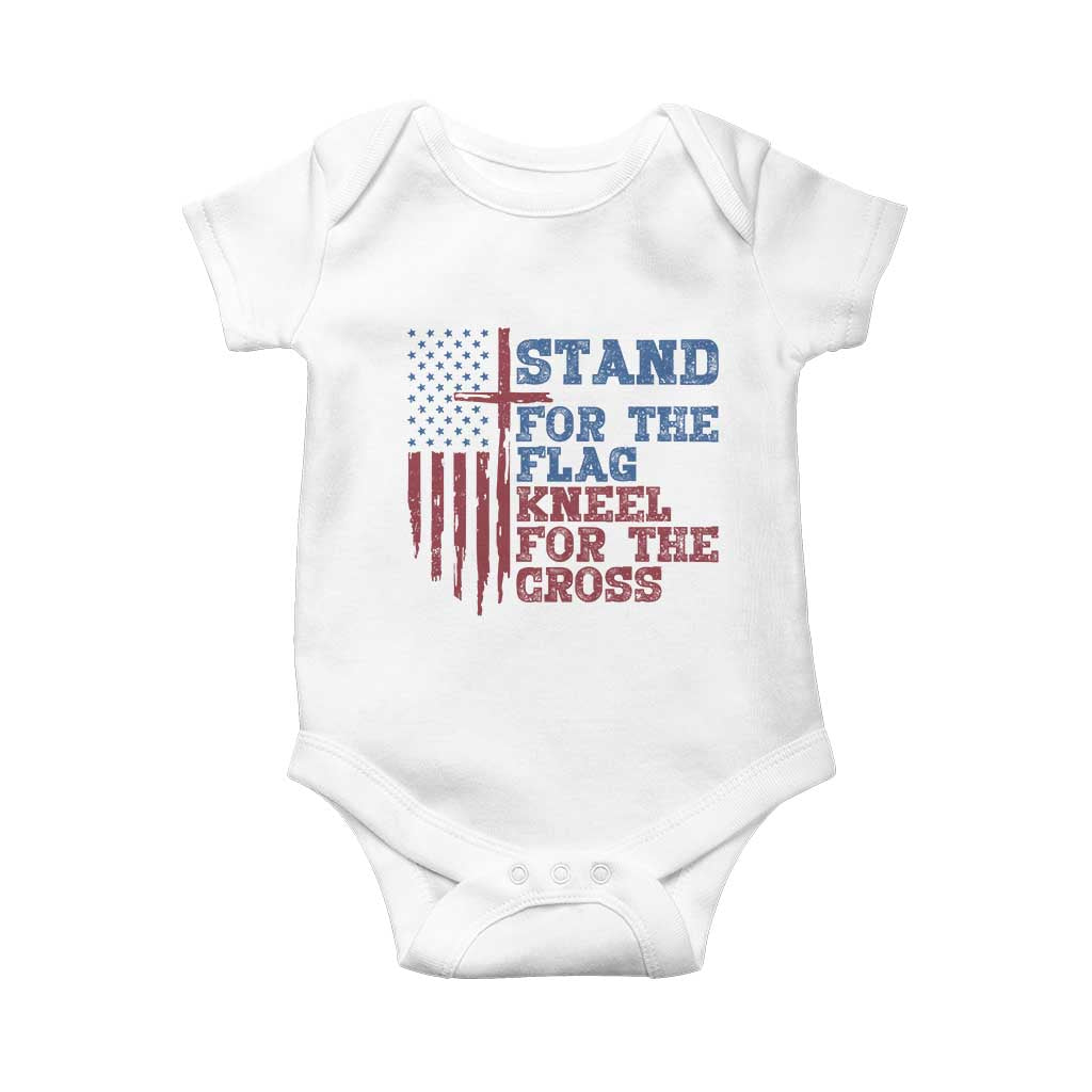 Stand For The Flag Kneel For The Cross Baby Onesie Cross US Flag American Patriotic Christian Faith 4th of July TS10 White Print Your Wear