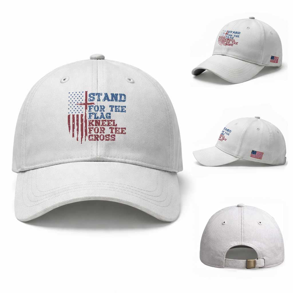 Stand For The Flag Kneel For The Cross Baseball Cap Cross US Flag American Patriotic Christian Faith 4th of July TS10 Baseball Cap Universal Fit White Print Your Wear