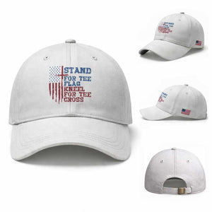Stand For The Flag Kneel For The Cross Baseball Cap Cross US Flag American Patriotic Christian Faith 4th of July TS10 Baseball Cap Universal Fit White Print Your Wear