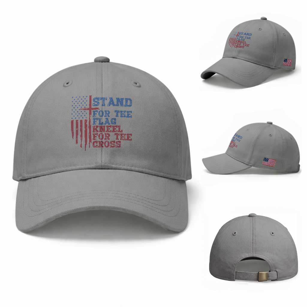 Stand For The Flag Kneel For The Cross Baseball Cap Cross US Flag American Patriotic Christian Faith 4th of July TS10 Baseball Cap Universal Fit Sport Gray Print Your Wear