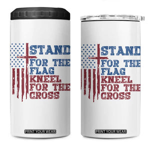 Stand For The Flag Kneel For The Cross 4 in 1 Can Cooler Tumbler Cross US Flag American Patriotic Christian Faith 4th of July TS10 One Size: 16 oz White Print Your Wear