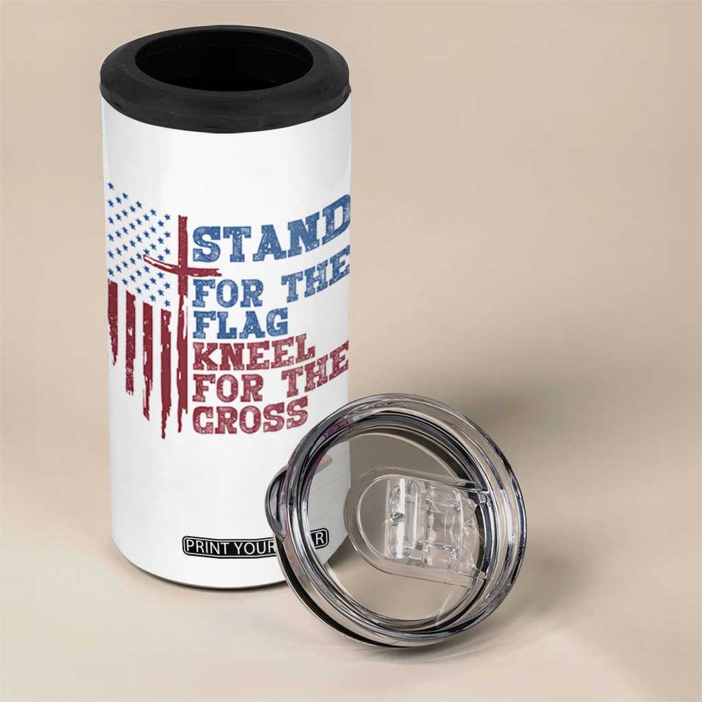 Stand For The Flag Kneel For The Cross 4 in 1 Can Cooler Tumbler Cross US Flag American Patriotic Christian Faith 4th of July TS10 Print Your Wear