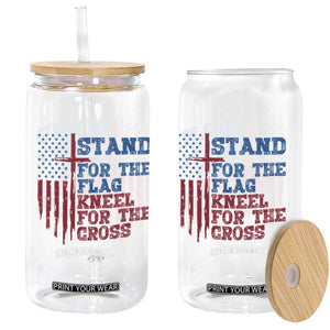 Stand For The Flag Kneel For The Cross Glass Can Cross US Flag American Patriotic Christian Faith 4th of July TS10 Print Your Wear