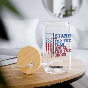 Stand For The Flag Kneel For The Cross Glass Can Cross US Flag American Patriotic Christian Faith 4th of July TS10 Print Your Wear