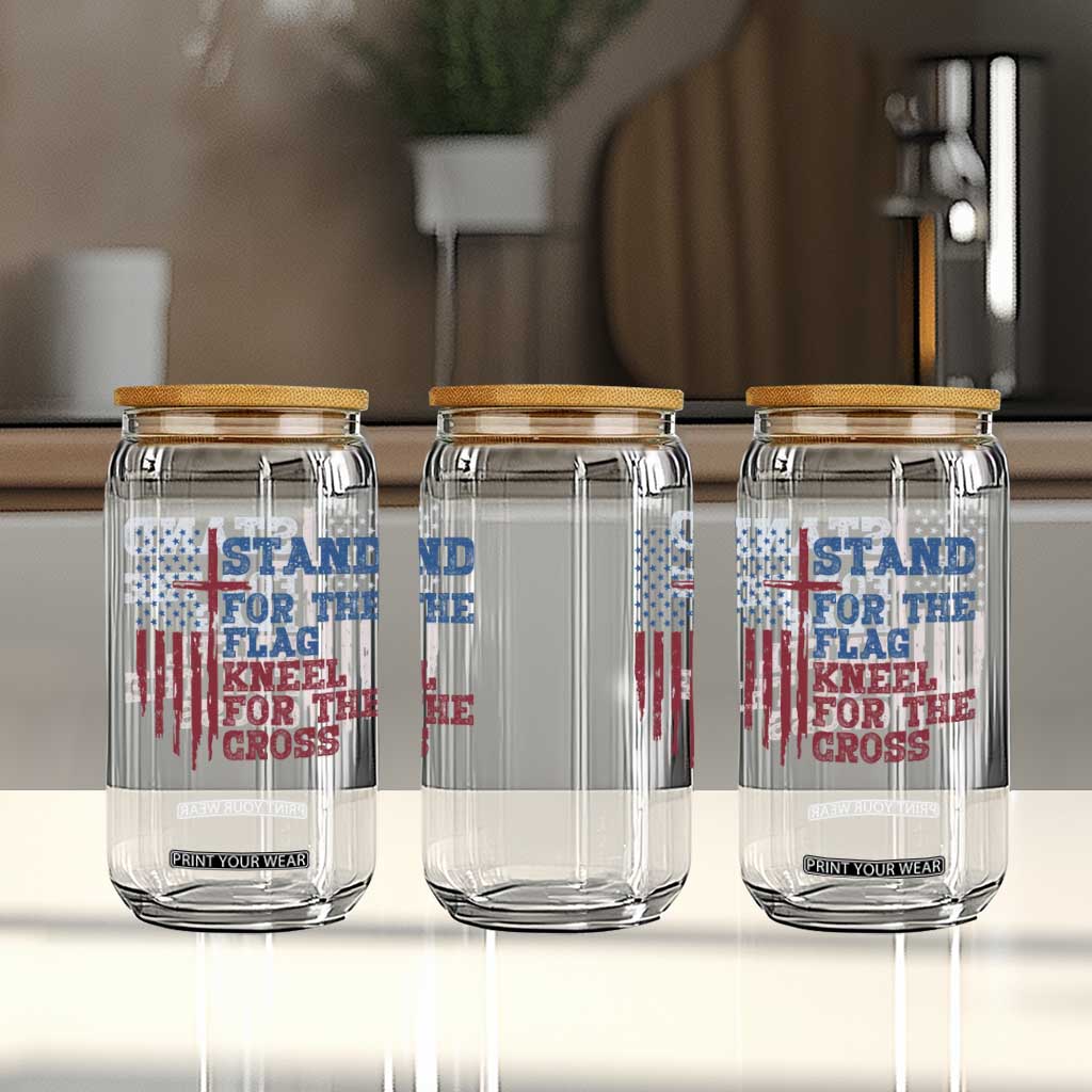 Stand For The Flag Kneel For The Cross Glass Can Cross US Flag American Patriotic Christian Faith 4th of July TS10 Print Your Wear