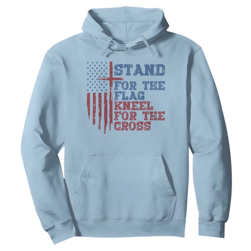 Stand For The Flag Kneel For The Cross Hoodie Cross US Flag American Patriotic Christian Faith 4th of July TS10 Light Blue Print Your Wear