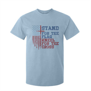 Stand For The Flag Kneel For The Cross T Shirt For Kid Cross US Flag American Patriotic Christian Faith 4th of July TS10 Light Blue Print Your Wear