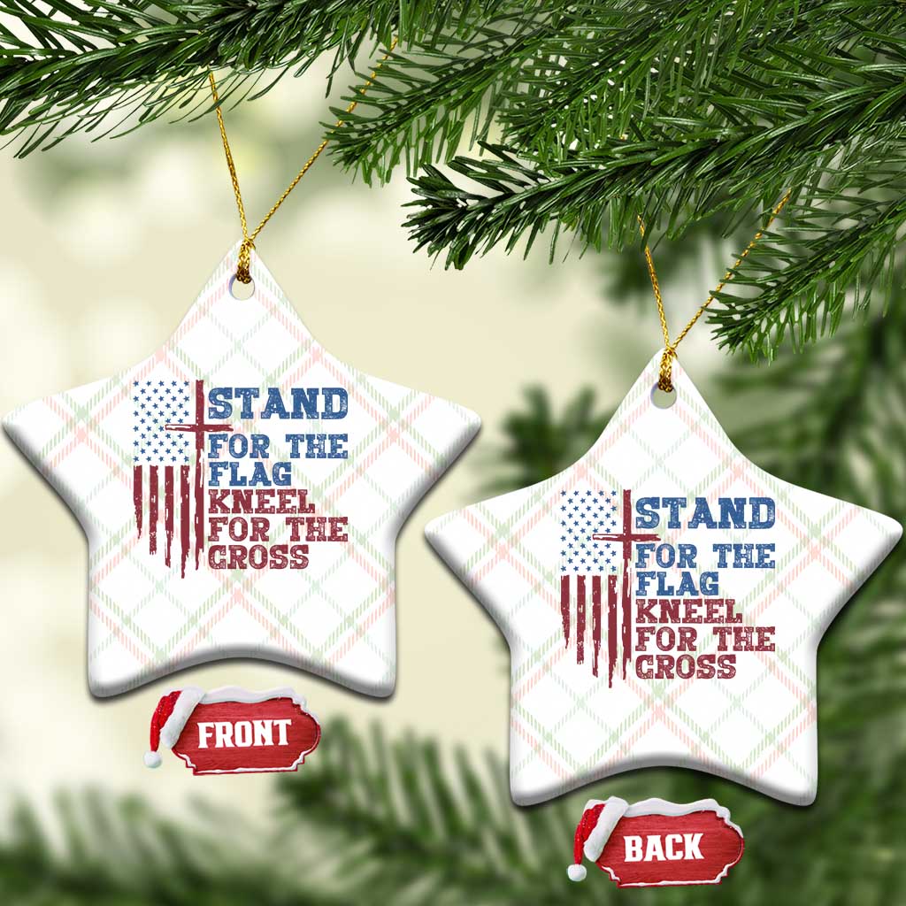 Stand For The Flag Kneel For The Cross Ceramic Ornament Cross US Flag American Patriotic Christian Faith 4th of July TS10 Print Your Wear