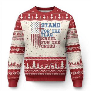 Stand For The Flag Kneel For The Cross Ugly Christmas Sweater Cross US Flag American Patriotic Christian Faith 4th of July TS10 Beige Red Print Your Wear