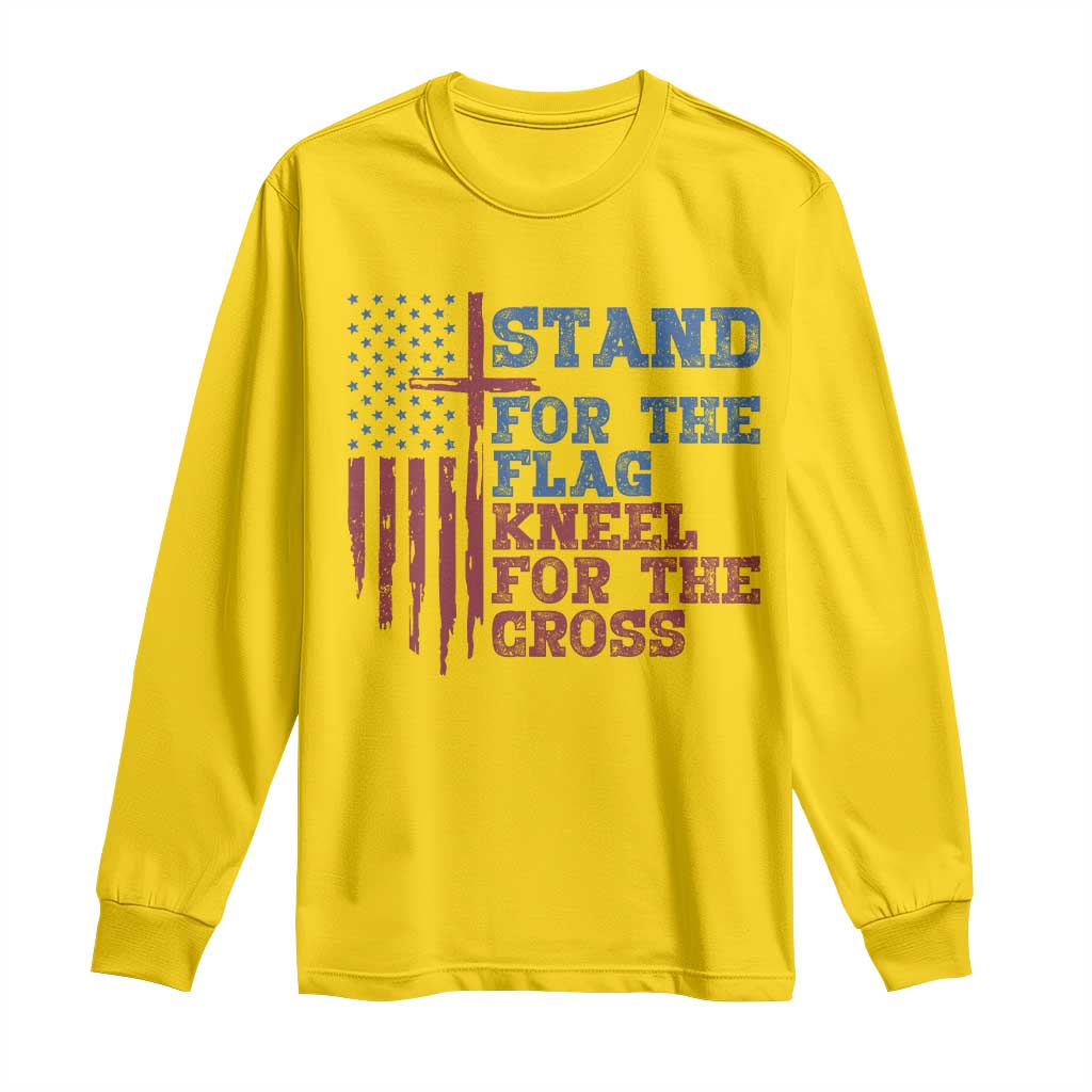 Stand For The Flag Kneel For The Cross Long Sleeve Shirt Cross US Flag American Patriotic Christian Faith 4th of July TS10 Daisy Print Your Wear