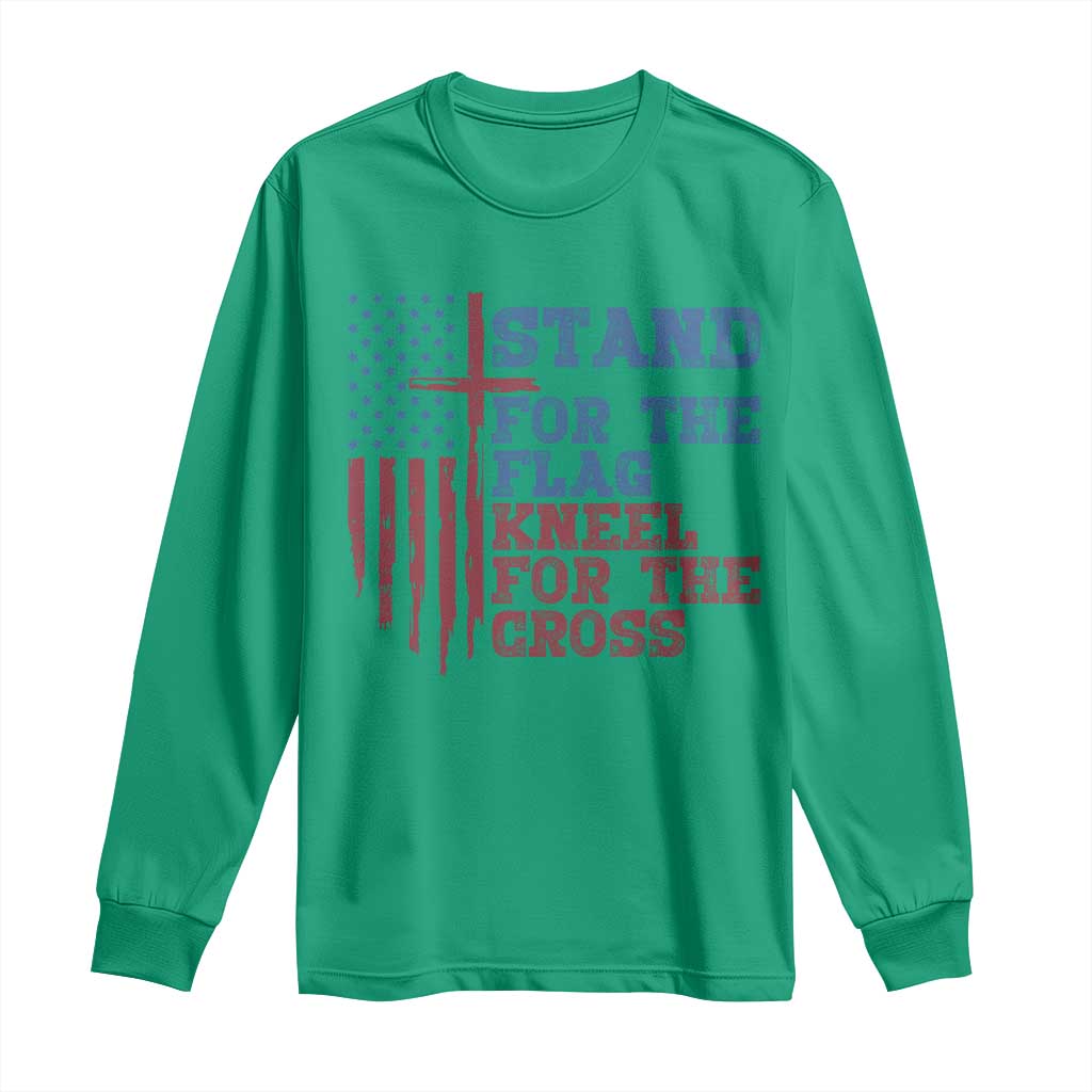 Stand For The Flag Kneel For The Cross Long Sleeve Shirt Cross US Flag American Patriotic Christian Faith 4th of July TS10 Irish Green Print Your Wear