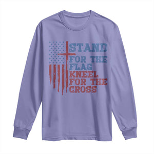 Stand For The Flag Kneel For The Cross Long Sleeve Shirt Cross US Flag American Patriotic Christian Faith 4th of July TS10 Violet Print Your Wear