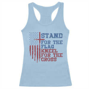 Stand For The Flag Kneel For The Cross Racerback Tank Top Cross US Flag American Patriotic Christian Faith 4th of July TS10 Light Blue Print Your Wear