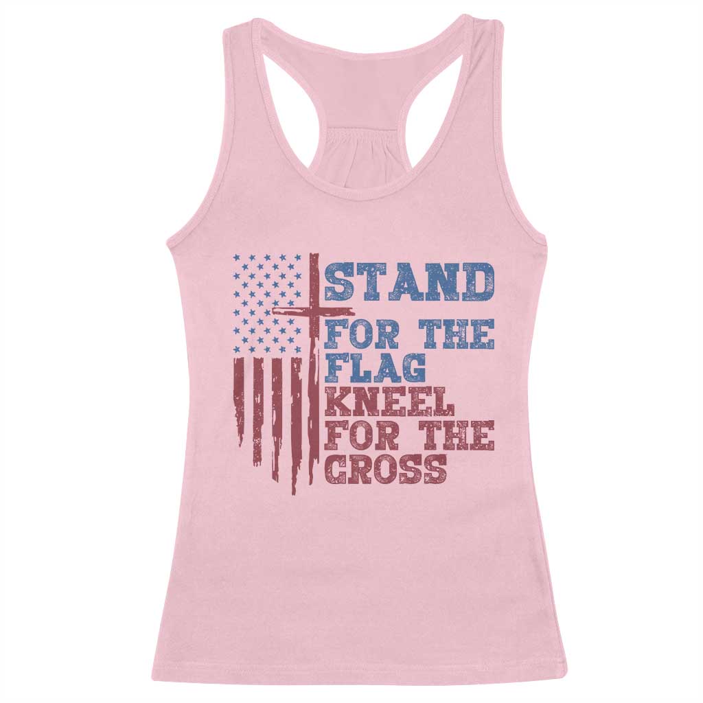 Stand For The Flag Kneel For The Cross Racerback Tank Top Cross US Flag American Patriotic Christian Faith 4th of July TS10 Light Pink Print Your Wear