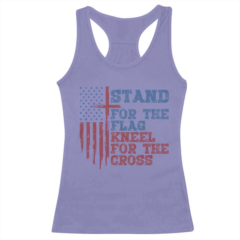 Stand For The Flag Kneel For The Cross Racerback Tank Top Cross US Flag American Patriotic Christian Faith 4th of July TS10 Violet Print Your Wear