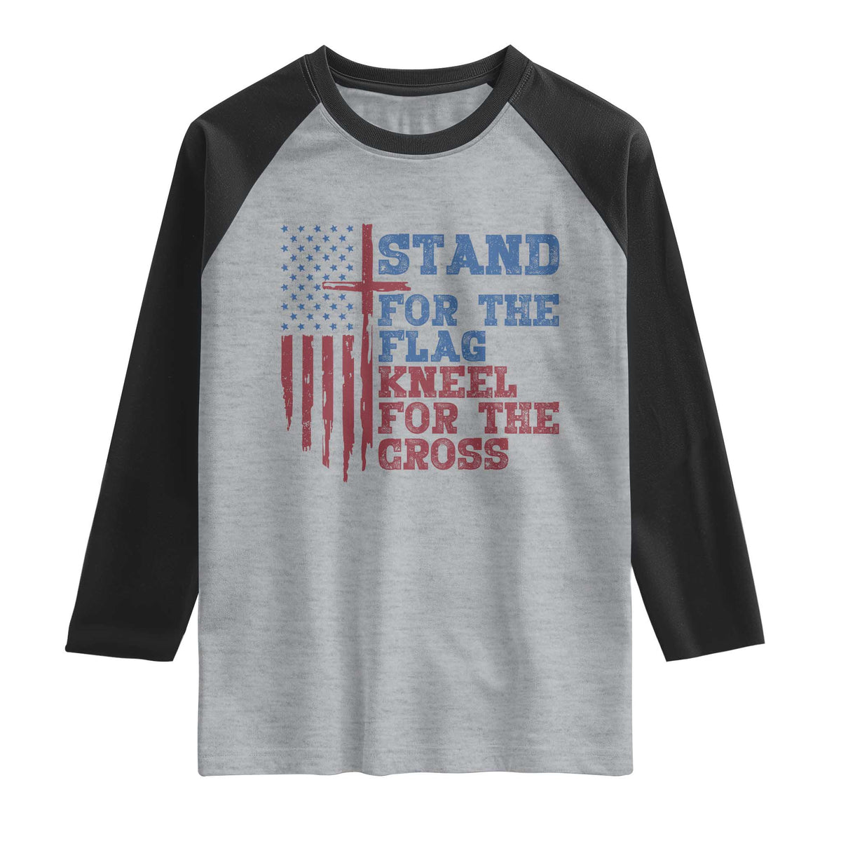 Stand For The Flag Kneel For The Cross Raglan Shirt Cross US Flag American Patriotic Christian Faith 4th of July TS10 Heather Gray Black Print Your Wear