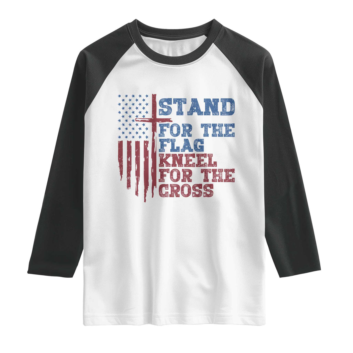 Stand For The Flag Kneel For The Cross Raglan Shirt Cross US Flag American Patriotic Christian Faith 4th of July TS10 White Black Print Your Wear
