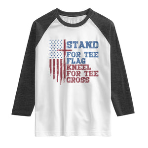 Stand For The Flag Kneel For The Cross Raglan Shirt Cross US Flag American Patriotic Christian Faith 4th of July TS10 White Heather Charcoal Print Your Wear