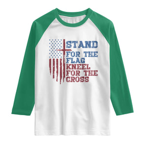 Stand For The Flag Kneel For The Cross Raglan Shirt Cross US Flag American Patriotic Christian Faith 4th of July TS10 White Kelly Green Print Your Wear